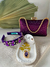 Conjunto de Brincos e Colar Gota + Clutch Brilho Roxa + Tiara de veludo roxo com pedrarias