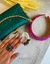 Conjunto de Ear Cuff e Anel Regulável + Clutch Brilho Verde + Tiara bordada rosa pink