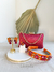 Conjunto de Brincos e Anel Regulável + Clutch Brilho Rosa Pink + Tiara de veludo laranja com pedrarias