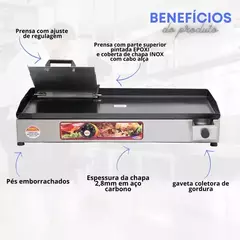 Chapa Elétrica De Lanches C/ Prensa 70x30 Premium 110v