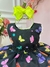 Vestido Infantil Preto Jardim das Borboletas Efeito Neon Luxo