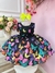 Vestido Infantil Preto Jardim das Borboletas Efeito Neon Luxo