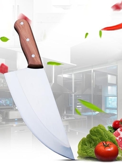 Hacha Cocina Acero Mango Madera Cuchillo Profesional 34cm - JHUMAX