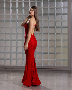 Vestido Charlotte largo en guipur rojo - REVIEW