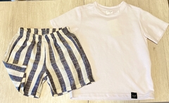 Short Rayado Lino Azul - comprar online