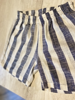 Short Rayado Lino Azul