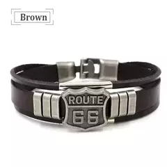 Pulseira masculina de couro multicamadas, Vintage US Route 66 - buy online