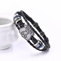 Imagem do Pulseira masculina de couro multicamadas, Vintage US Route 66