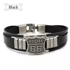 Pulseira masculina de couro multicamadas, Vintage US Route 66