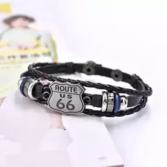 Pulseira masculina de couro multicamadas, Vintage US Route 66 - GTM Custom