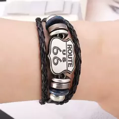 Pulseira masculina de couro multicamadas, Vintage US Route 66 on internet