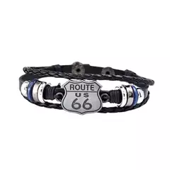 Pulseira masculina de couro multicamadas, Vintage US Route 66 na internet