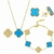 Conjunto Virginia: Brinco, Pulseira e Colar com Trevo Azul Turquesa Folheado em Ouro 18k