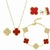 Conjunto Virginia: Brinco, Pulseira e Colar com Trevo Vermelho Rubi Folheado em Ouro 18k