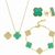 Conjunto Virginia: Brinco, Pulseira e Colar com Trevo de Jade Folheado em Ouro 18k