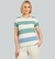 Blusa listra larga tricolor malha crepe com linho decote redondo e mg curta