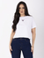 Blusa Semi Cropped Logo Centro Meia Malha Branca