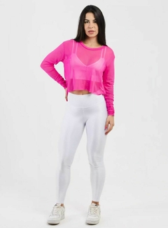 cropped Manga Longa Rosa Neon