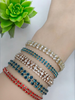 Imagem do Pulseira Feminina Corrente de Strass Pedras Coloridas