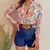 Summer Print Blouse And Two Piece Sets Women 2024 Fashion Long Sleeve Floral Shirt Tops Short Pants Female Elegant Y2K 2Pcs Suit - tienda en línea