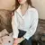 Classic Striped Shirts Women Spring Autumn Polo-neck Single-breasted Long Sleeve Cardigan Blouse Fashion Office Shirt Top E80