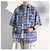 2024 Men Summer Fashion Streetwear Casual Plaid Shirt Men's Short Sleeve Loose Shirts Male New Oversized Pocket Blouses D393 - comprar en línea