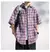 2024 Men Summer Fashion Streetwear Casual Plaid Shirt Men's Short Sleeve Loose Shirts Male New Oversized Pocket Blouses D393