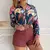 Imagen de Summer Print Blouse And Two Piece Sets Women 2024 Fashion Long Sleeve Floral Shirt Tops Short Pants Female Elegant Y2K 2Pcs Suit