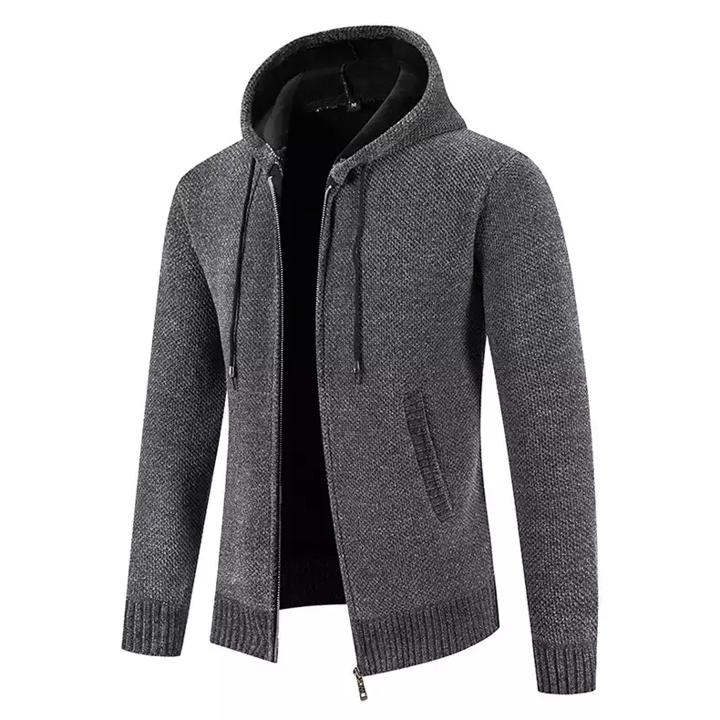 Men s Fashion Sweater Jacket 2023 New Solid Color Hooded Cardigan Man Knitted Slim Fit Thickened Warm Casual Fleece Cold 8908 Beige XL 70 77KG