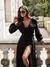 2023 Women's New Autumn/Winter Fashion Simple Solid Elegant V-neck Long Sleeve Lace up Long Dress Women - tienda en línea