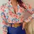 Imagen de Summer Print Blouse And Two Piece Sets Women 2024 Fashion Long Sleeve Floral Shirt Tops Short Pants Female Elegant Y2K 2Pcs Suit