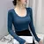 Women's Shirt Solid Color Cotton Shirts and Blouses Long Sleeve O Neck Tops Slim Casual Stretch Fashion Woman Blouse Z375 - comprar en línea