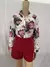 Imagen de Summer Print Blouse And Two Piece Sets Women 2024 Fashion Long Sleeve Floral Shirt Tops Short Pants Female Elegant Y2K 2Pcs Suit