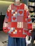 Womens Clothing Casual Style Heart Shape Lattice Pattern LOOSE O-Neck Long Sleeve Pullovers  en internet