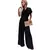 Short Sleeve Jumpsuit Formal Occasion Jumpsuit Elegant Women's Wide Leg Jumpsuit with Belted Waist Pleated Collar for Formal - comprar en línea