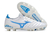 Chuteira Mizuno Morelia Neo Branco com detalhe Azul Claro