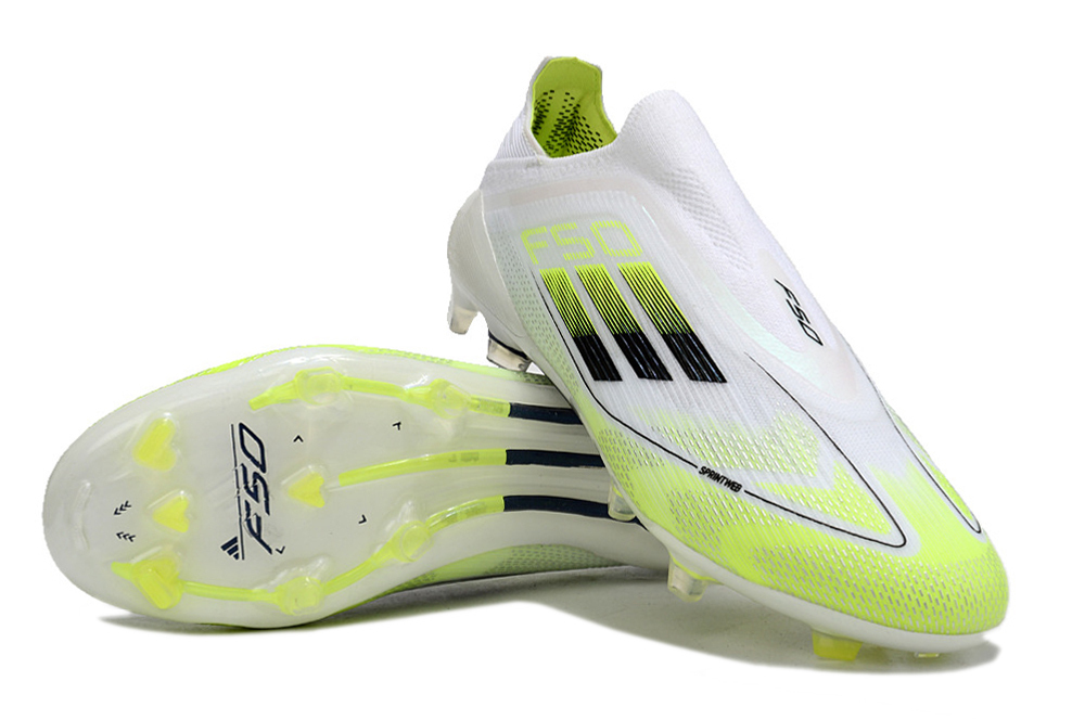 Chuteira Adidas F50 Elite Branco com detalhes Amarelo Fluorescente Preto