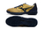 Chuteira Society Mizuno Morelia Rebula Dourado comdetalhe Azul Marinho