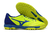 Chuteira Society Mizuno Morelia Rebula Verde Fluorescente com detalhe Azul Marinho 