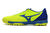 Chuteira Society Mizuno Morelia Rebula Verde Fluorescente com detalhe Azul Marinho