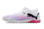 Chuteira Society Puma Future Branco com detalhe Azul e Roxo