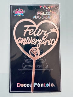 Topo de Bolo Feliz Aniversário Rosa 10.4 X 16.5 cm