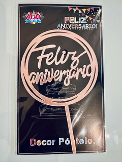 Topo de Bolo Feliz Aniversário Rosa 10.4 X 16.5 cm