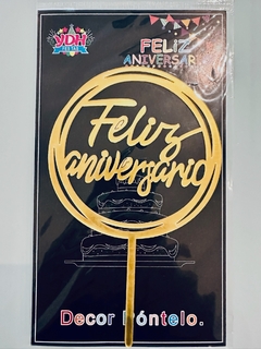 Topo de Bolo Feliz Aniversário Dourado 10.4 X 16.5 cm