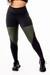 Calça Legging Fitness Academia Cintura Alta Preta com Detalhes em Verde Militar | REF: SV2