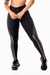 Calça Legging Fitness Academiar Cintura Alta Preta com Recortes Verde Militar e Detalhe Listra em Vivo Branco | REF: SV45