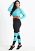 Calça Legging + Cropped de Telinha Manga Longa com Detalhes em Azul Turquesa Conjunto Fitness | REF: LX147