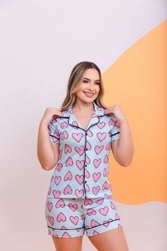 PIJAMA AMERICANO CURTO CORAÇÃO AZUL - comprar online