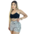 Conjunto Feminino Top Preto com Alças Ajustáveis e Short Branco Listrado