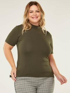 T-shirt Viscolycra com gola - Verde Militar - Plus Size - loja online